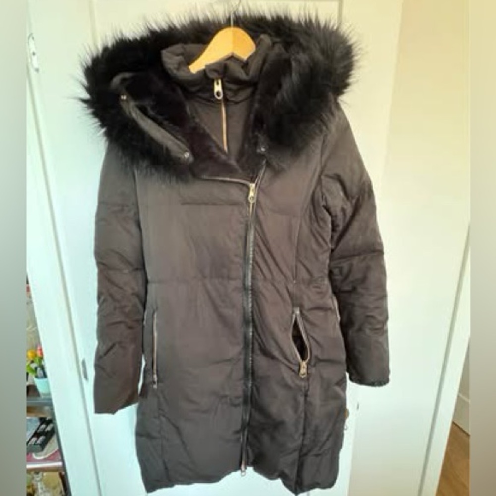 Zara Black Puffer Coat with Fur Hood